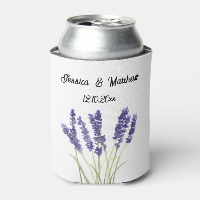 Lavender floral Watercolor Nature Unique Weddings Can Cooler (Can Front)