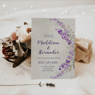 Lavender floral watercolor wedding invitation 
