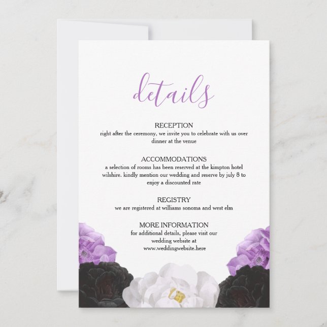 Lavender Floral Wedding Details Card (Front)