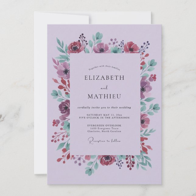 Lavender Floral Wedding Invitation (Front)