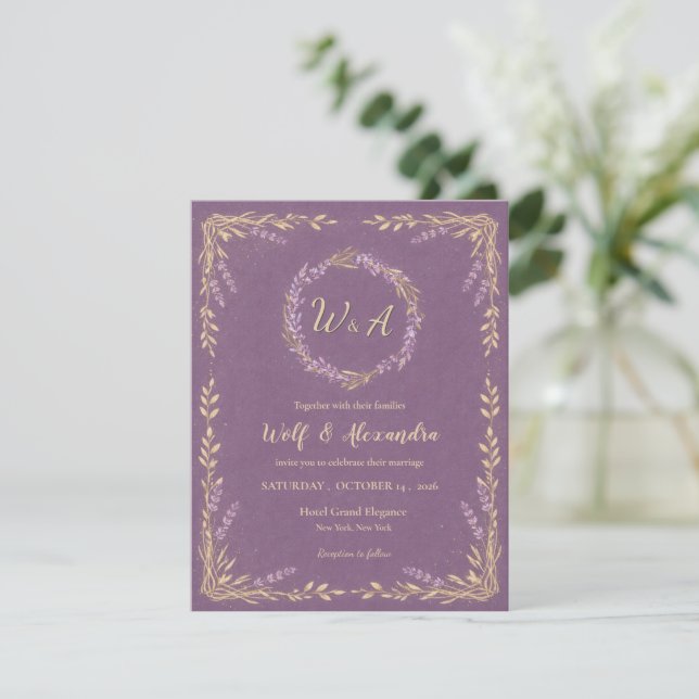 Lavender Floral Wedding Invitation (Standing Front)