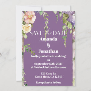 Lavender Floral Wedding Save the Date Card