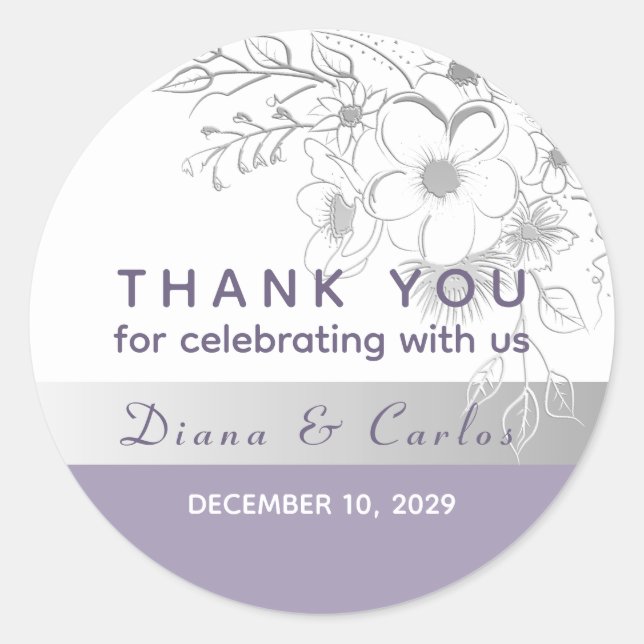 Lavender Floral Wedding Thank You Classic Round Sticker (Front)
