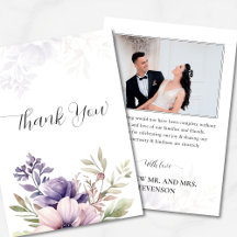 Lavender Floral Wedding Thank You Photo Card 