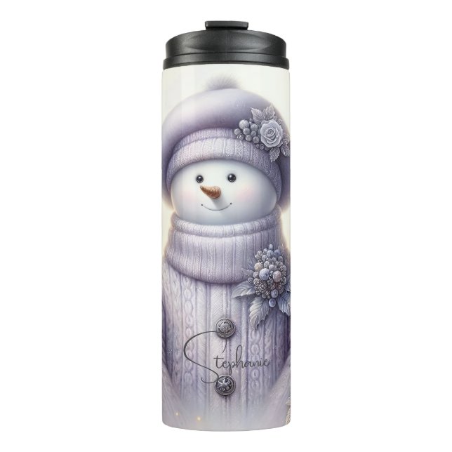 Lavender Floral Winter Snowman Thermal Tumbler (Front)