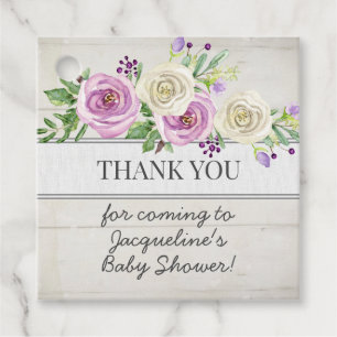 Lavender Floral Wood Girl Baby Shower Thank You Favour Tags