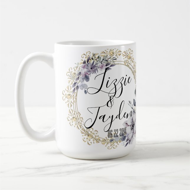  Lavender Floral Wreath Wedding Personalised  Coffee Mug (Left)