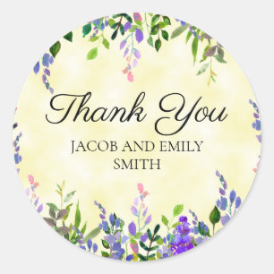 Lavender Floral Yellow Wedding Thank You Sticker