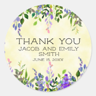 Lavender Floral Yellow Wedding Thank You Sticker