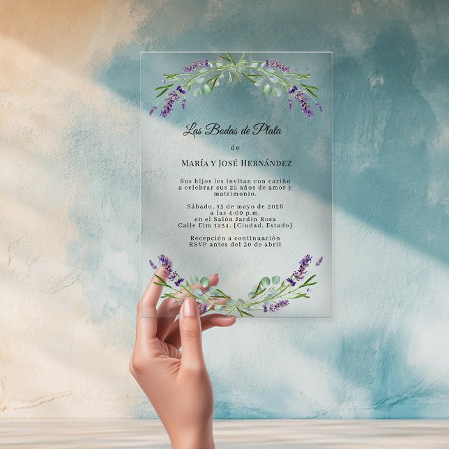 Lavender Florals Acrylic Invitación Bodas de Plata Acrylic Invitations (Creator Uploaded)