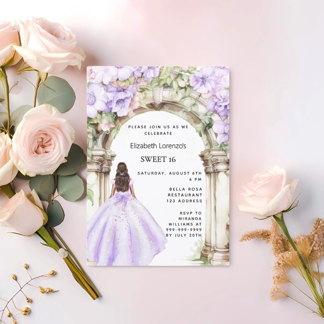 Lavender florals arch dress Sweet 16 Invitation (Creator Uploaded)