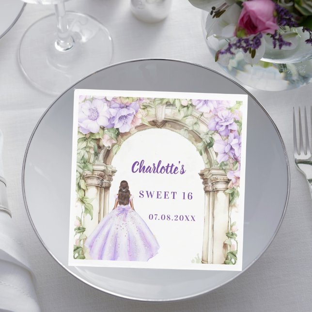 Lavender florals arch dress Sweet 16 luncheon Napkin (Creator Uploaded)
