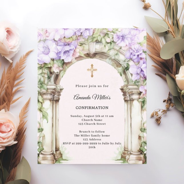 Lavender florals arch girl Confirmation invitation (Creator Uploaded)