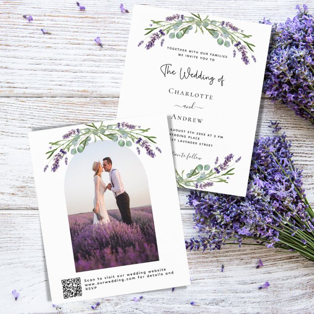 Lavender florals arch photo QR RSVP budget wedding (Creator Uploaded)