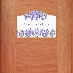 Lavender florals bees white name  door sign