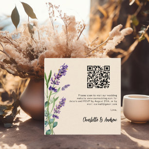 Lavender florals beige QR code wedding RSVP Enclosure Card