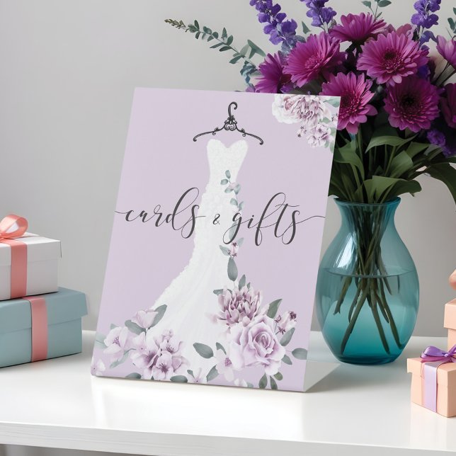 Lavender Florals Bridal Shower Cards & Gifts Pedestal Sign (Lavender Florals Bridal Shower Cards & Gifts Pedestal Sign)