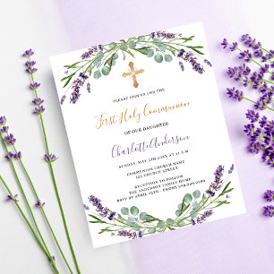 Lavender florals budget First Communion invitation
