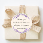 Lavender florals cream champagne wedding thank you classic round sticker<br><div class="desc">Seal your wedding favors with this elegant lavender thank you sticker. The design features a delicate watercolor wreath of purple lavender sprigs and soft green eucalyptus foliage.  Soft cream,  champagne background.  These labels are perfect for late summer or fall weddings following a rustic garden theme.</div>