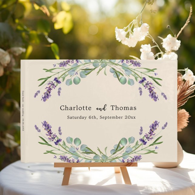 Lavender florals eucalyptus beige sand wedding  guest book (Creator Uploaded)