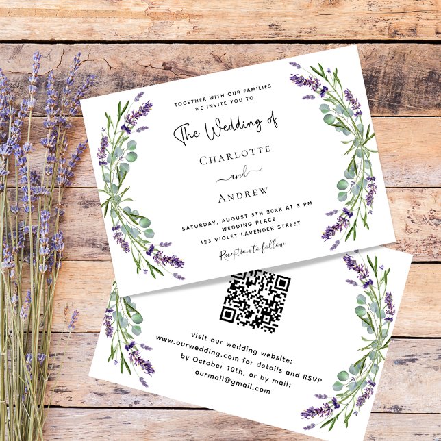 Lavender florals greenery QR code RSVP wedding  Invitation (Creator Uploaded)
