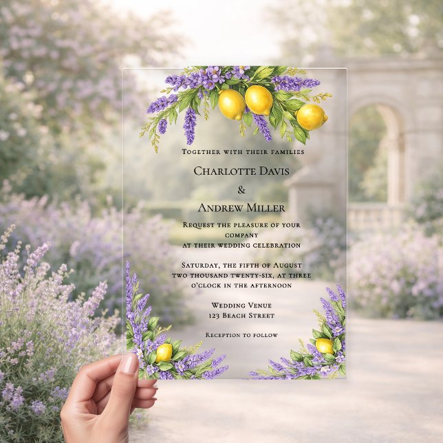 Lavender florals lemons luxury clear wedding  acrylic invitations (Creator Uploaded)