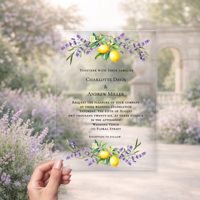 Lavender florals lemons luxury clear wedding  acrylic invitations (Creator Uploaded)