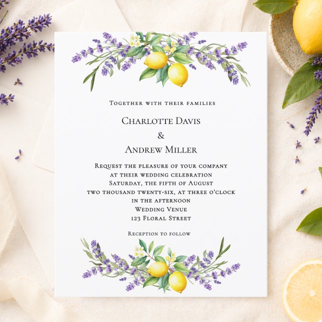 Lavender florals lemons wedding invitation (Creator Uploaded)