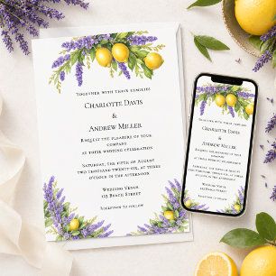 Lavender florals lemons wedding invitation