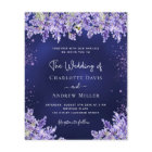 Lavender florals navy blue wedding invitation