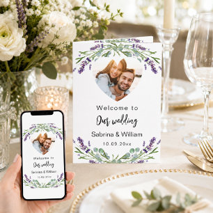 Lavender florals photo welcome program menu