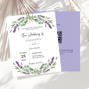 Lavender florals QR RSVP budget wedding invitation