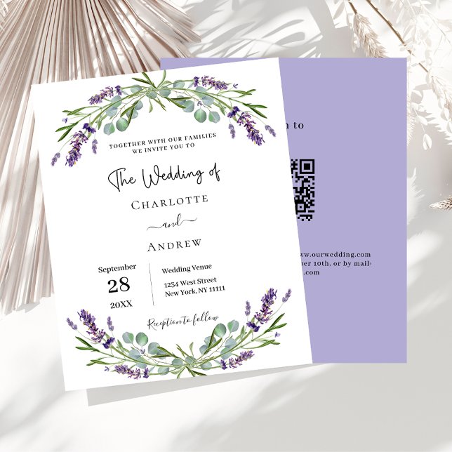 Lavender florals QR RSVP budget wedding invitation (Creator Uploaded)