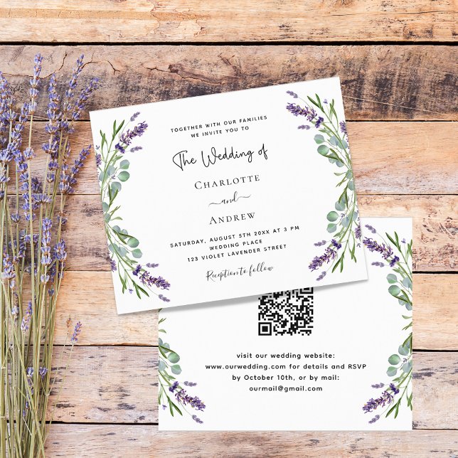 Lavender florals QR RSVP budget wedding invitation (Creator Uploaded)