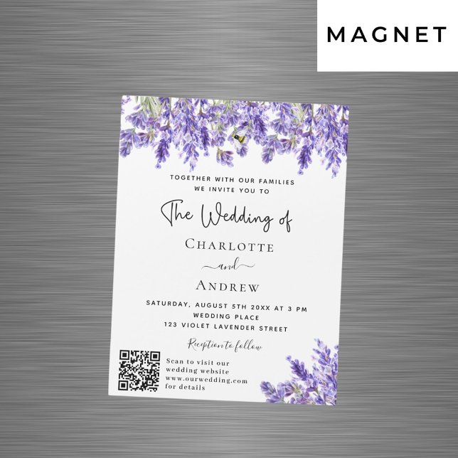 Lavender florals QR RSVP details luxury wedding Magnetic Invitation (Creator Uploaded)