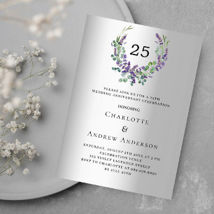 Lavender florals silver 25th wedding anniversary invitation