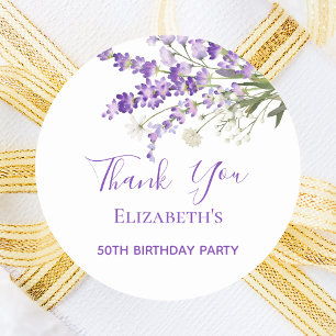 Lavender florals thank you birthday classic round sticker