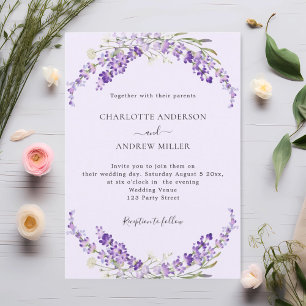 Lavender florals violet evening wedding invitation