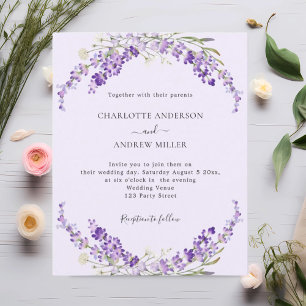 Lavender florals violet evening wedding invitation