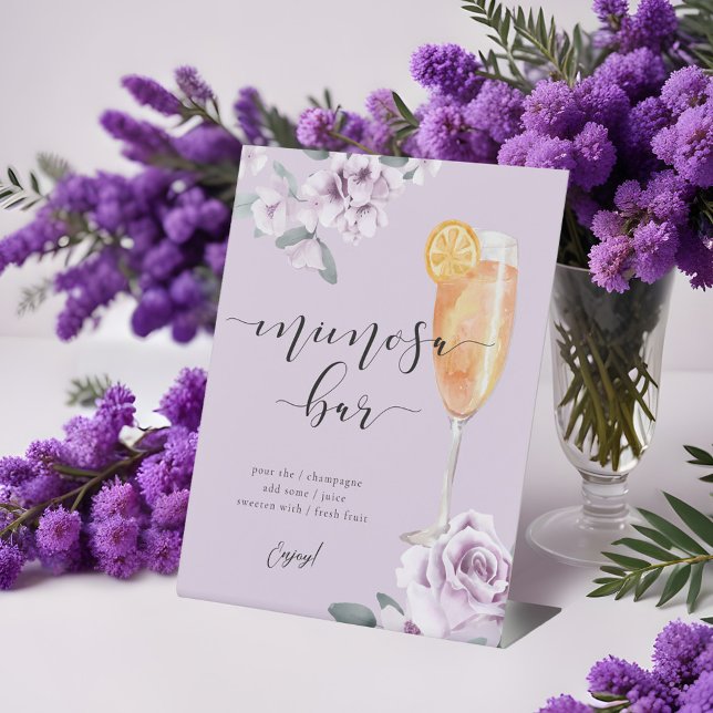 Lavender Florals Watercolor Mimosa Bar Cocktail Pedestal Sign (Lavender Florals Watercolor Mimosa Bar Cocktail Pedestal Sign)