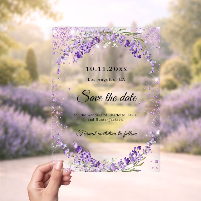 Lavender florals wedding Save the Date card Acrylic Invitations (Creator Uploaded)