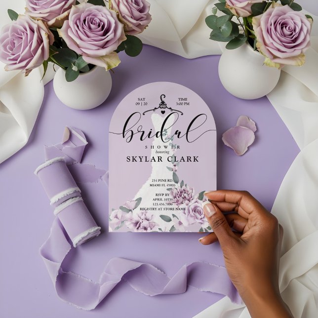 Lavender Florals White Wedding Dress Bridal Shower Acrylic Invitations (Lavender Florals White Wedding Dress Bridal Shower Acrylic Invitations)