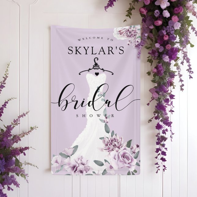 Lavender Florals White Wedding Dress Bridal Shower Banner (Lavender Florals White Wedding Dress Bridal Shower Banner)