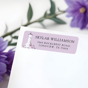 Lavender Florals White Wedding Dress Bridal Shower Return Address Label