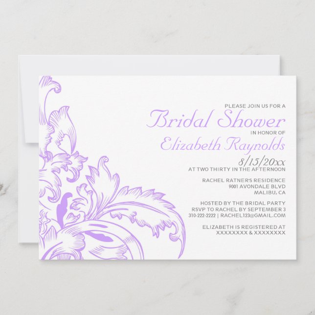 Lavender Flourish Bridal Shower Invitations (Front)