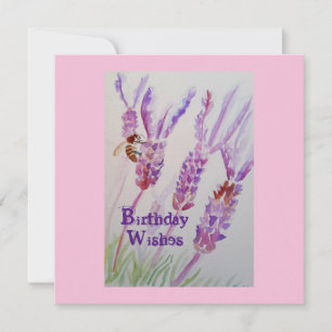 Lavender Flower and Bee Watercolor Birthday Card
