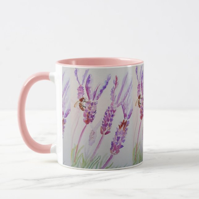 Lavender Flower and Bee Watercolor Birthday Mug (Left)