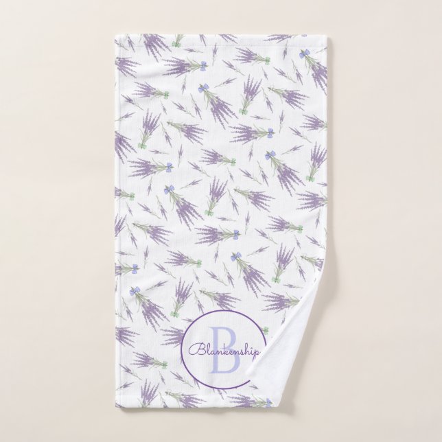 Lavender Flower Bundle Pattern Purple Bow Monogram Hand Towel (Hand Towel)