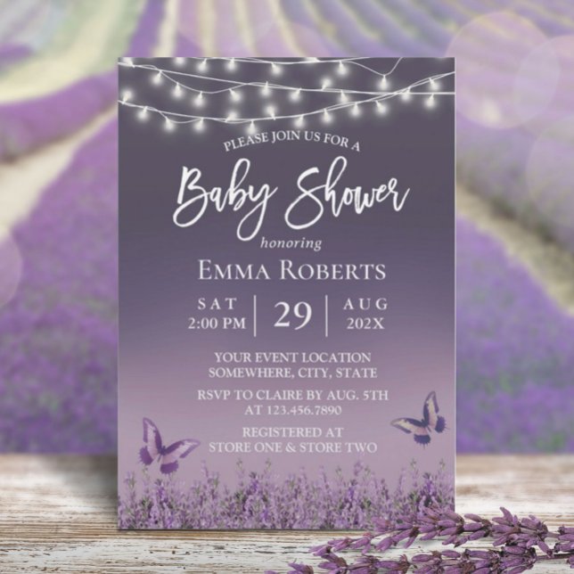 Lavender Flower Butterfly Purple Ombre Baby Shower Invitation (Creator Uploaded)