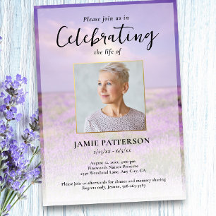 Lavender Flower Celebration of Life Photo Funeral  Invitation